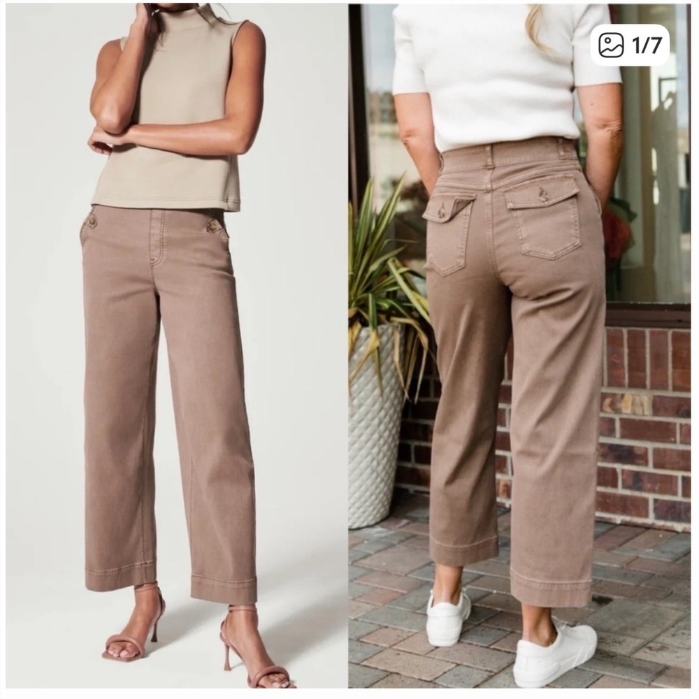 SPANX Wide Leg Crop Pants in Taupe Brown Size Medium